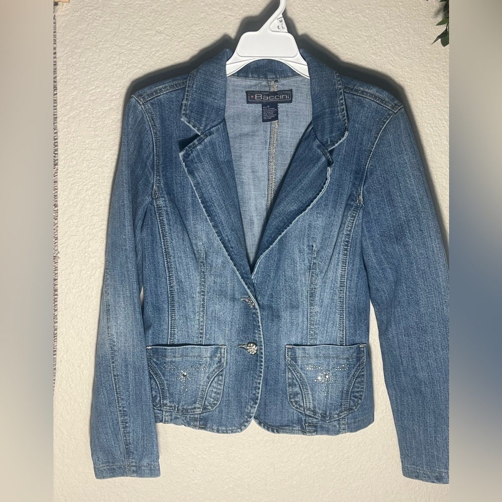 MEDIUM Blue Denim Rhinestone Embellished Jacket Baccini